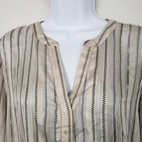 Collective Concepts Beige Gold Black Stripe Blouse - Picture 3 of 8